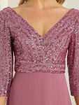 Sexy V Neck Sequin Evening Dresses with 3/4 Sleeve – Purple Orchid