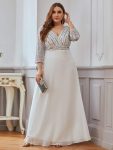 Sexy V Neck Sequin Evening Dresses with 3/4 Sleeve – White