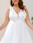 Plus Size Sequin High-Low Deep V Neck Tulle Prom Dresses – Cream