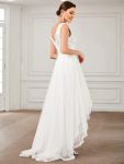 Fashion Sequin Appliques High-Low Tulle Elopement Dress for Wedding – Cream