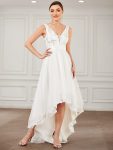 Fashion Sequin Appliques High-Low Tulle Elopement Dress for Wedding – Cream