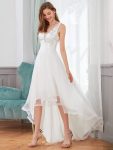 Fashion Sequin Appliques High-Low Tulle Elopement Dress for Wedding – Cream