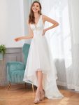 Fashion Sequin Appliques High-Low Tulle Elopement Dress for Wedding – Cream