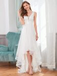 Fashion Sequin Appliques High-Low Tulle Elopement Dress for Wedding – Cream