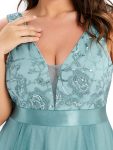 Plus Size Sequin High-Low Deep V Neck Tulle Prom Dresses – Dusty Blue