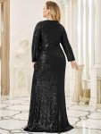 Shiny V Neck Sequin Long Sleeves Evening Dress – Black