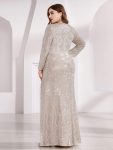 Shiny V Neck Sequin Long Sleeves Evening Dress – Champagne