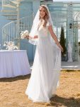 Elegant Maxi Lace Elopement Wedding Dress with Ruffle Sleeves – White