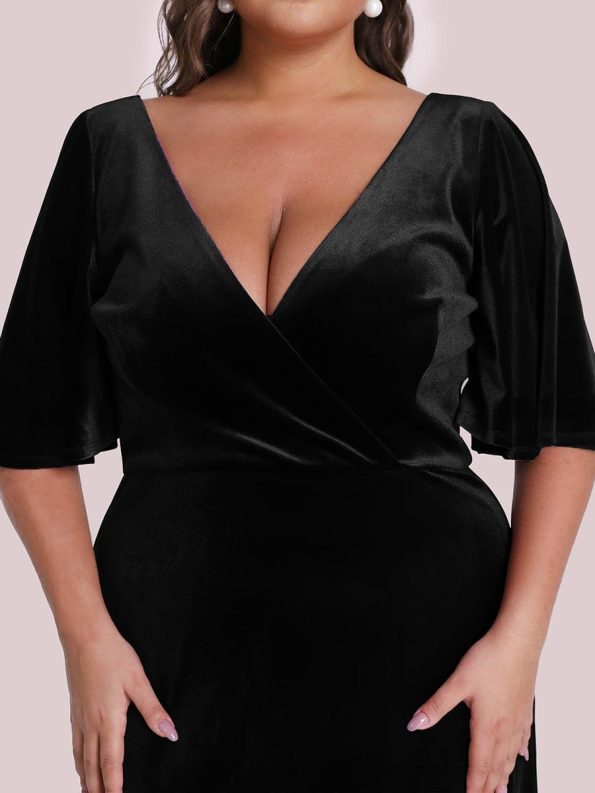 Vintage Plus Size Velvet Maxi Evening Dress - Black