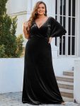 Vintage Plus Size Velvet Maxi Evening Dress - Black