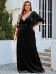 Vintage Plus Size Velvet Maxi Evening Dress – Black