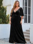 Vintage Plus Size Velvet Maxi Evening Dress – Black