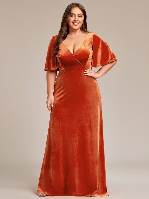 Vintage Plus Size Velvet Maxi Evening Dress - Burnt Orange