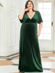 Vintage Plus Size Velvet Maxi Evening Dress – Dark Green