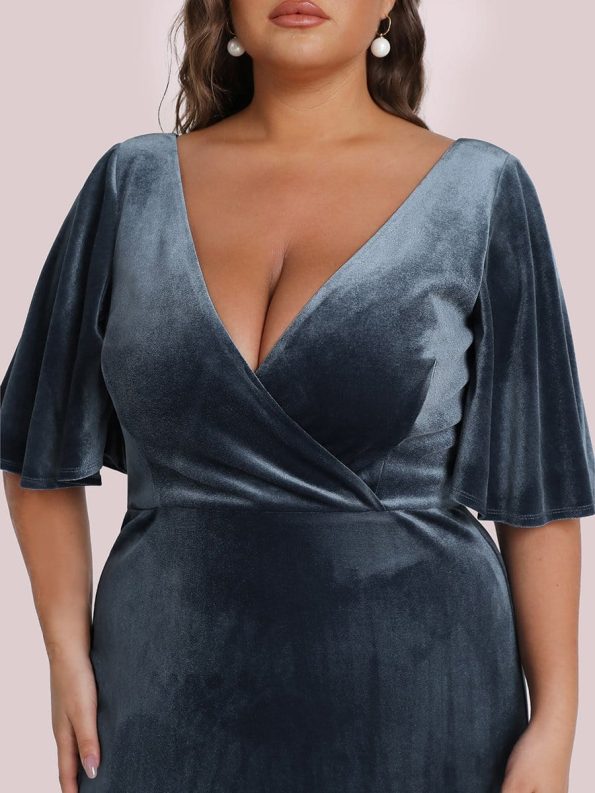 Vintage Plus Size Velvet Maxi Evening Dress - Dusty Navy