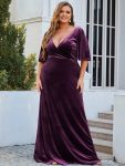 Vintage Plus Size Velvet Maxi Evening Dress – Dark Purple