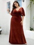 Vintage Plus Size Velvet Maxi Evening Dress – Brick Red