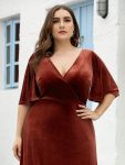 Vintage Plus Size Velvet Maxi Evening Dress – Brick Red