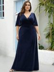 Vintage Plus Size Velvet Maxi Evening Dress – Navy Blue