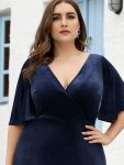 Vintage Plus Size Velvet Maxi Evening Dress – Navy Blue