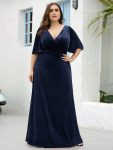 Vintage Plus Size Velvet Maxi Evening Dress – Navy Blue