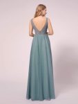 Double V-neck Lace Applique Bodice Maxi Maternity Dress – Dusty Blue