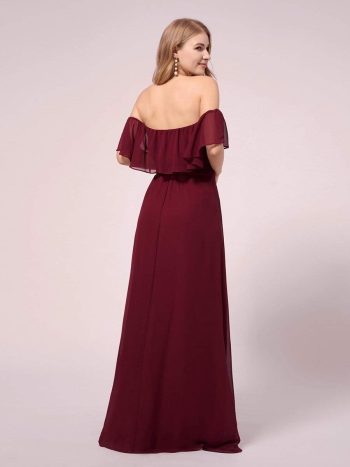 Maxi Chiffon Off the Shoulder Ruffled Maternity Evening Dress - Burgundy