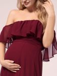 Maxi Chiffon Off the Shoulder Ruffled Maternity Evening Dress – Burgundy