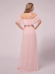 Maxi Chiffon Off the Shoulder Ruffled Maternity Evening Dress – Pink