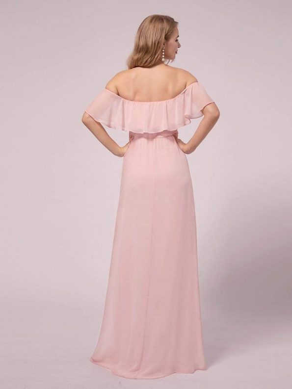 Maxi Chiffon Off the Shoulder Ruffled Maternity Evening Dress - Pink