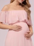 Maxi Chiffon Off the Shoulder Ruffled Maternity Evening Dress – Pink