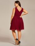 Plus Size Chiffon Sleeveless V Neck Short Bridesmaid Dress – Burgundy