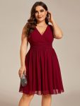 Plus Size Chiffon Sleeveless V Neck Short Bridesmaid Dress – Burgundy