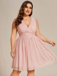 Plus Size Chiffon Sleeveless V Neck Short Bridesmaid Dress – Pink