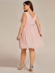 Plus Size Chiffon Sleeveless V Neck Short Bridesmaid Dress – Pink