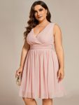 Plus Size Chiffon Sleeveless V Neck Short Bridesmaid Dress – Pink