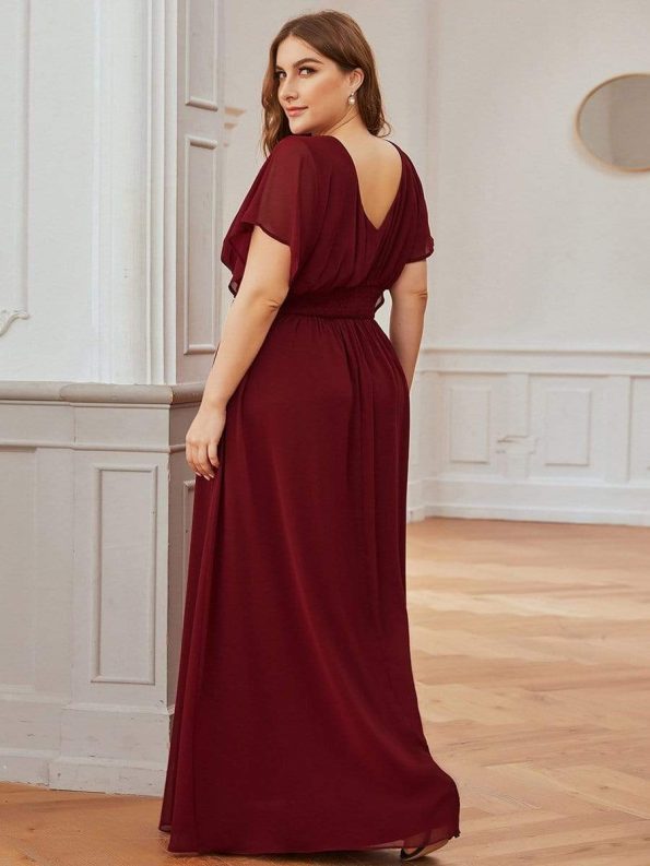 Plus Size Empire Waist Chiffon Formal Maxi Evening Dress - Burgundy