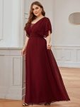 Plus Size Empire Waist Chiffon Formal Maxi Evening Dress – Burgundy