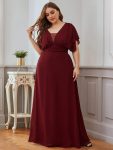 Plus Size Empire Waist Chiffon Formal Maxi Evening Dress – Burgundy