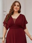 Plus Size Empire Waist Chiffon Formal Maxi Evening Dress – Burgundy