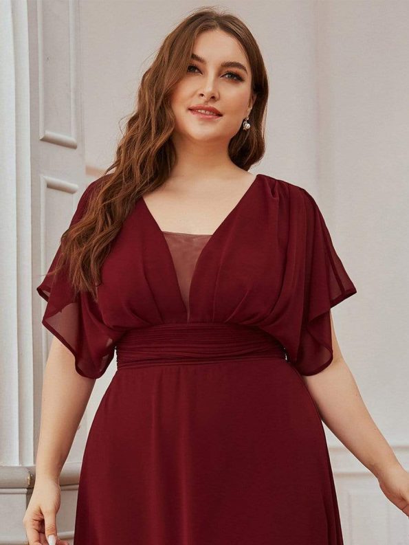 Plus Size Empire Waist Chiffon Formal Maxi Evening Dress - Burgundy