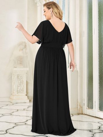 Plus Size Empire Waist Chiffon Formal Maxi Evening Dress - Black