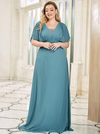 Plus Size Empire Waist Chiffon Formal Maxi Evening Dress - Dusty Blue