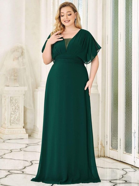 Plus Size Empire Waist Chiffon Formal Maxi Evening Dress - Dark Green