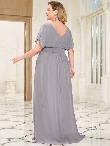 Plus Size Empire Waist Chiffon Formal Maxi Evening Dress - Grey