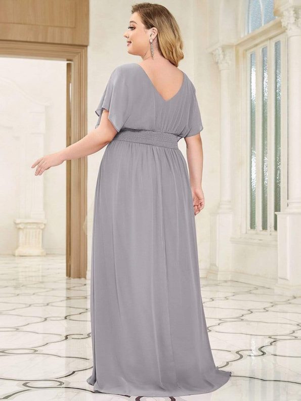 Plus Size Empire Waist Chiffon Formal Maxi Evening Dress - Grey