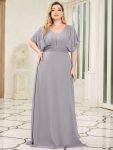 Plus Size Empire Waist Chiffon Formal Maxi Evening Dress – Grey