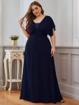 Plus Size Empire Waist Chiffon Formal Maxi Evening Dress – Navy Blue