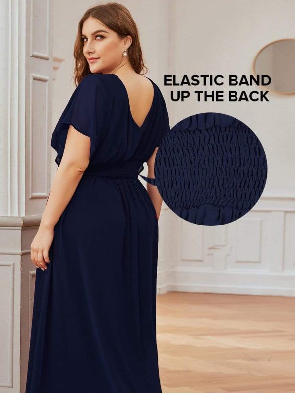 Plus Size Empire Waist Chiffon Formal Maxi Evening Dress - Navy Blue