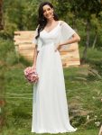 Double V Neck Cold Shoulder Flowy Chiffon Outdoor Wedding Dress - Cream